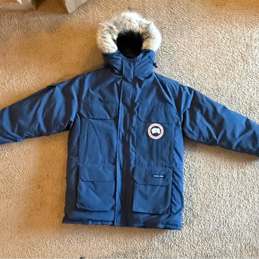 Canada Goose Blue Puffer Jacket with Fur Hood